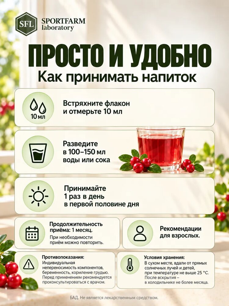 Дренажный напиток от отеков концентрированный со вкусом брусники, брусника