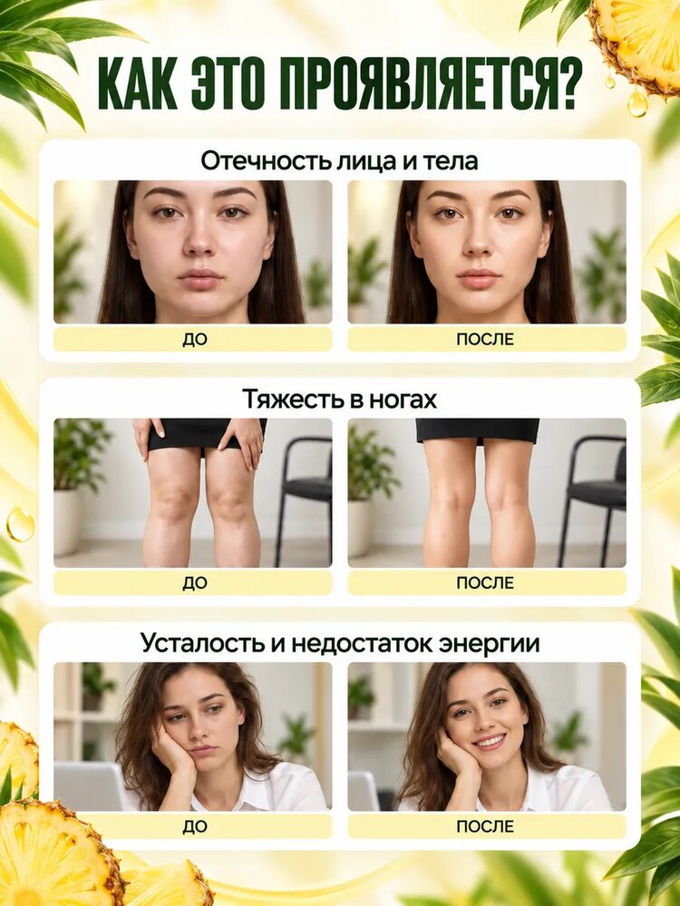 Дренажный напиток от отечности, лимфодренажный детокс, ананас