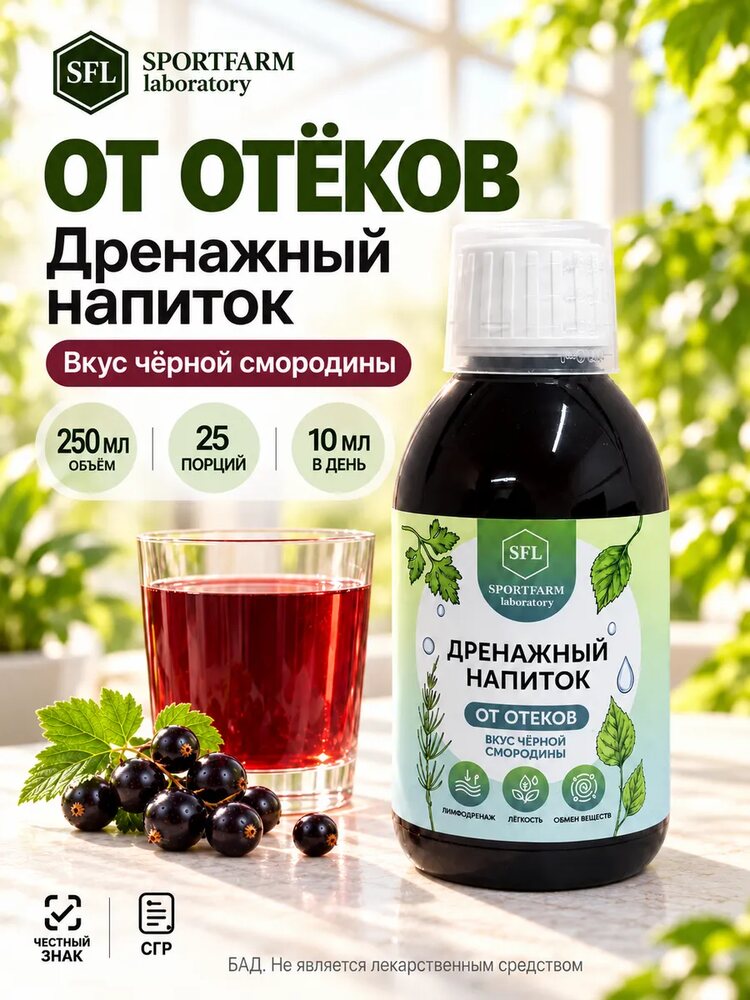 Дренажный напиток от отеков концентрированный со вкусом смородины, черная смородина