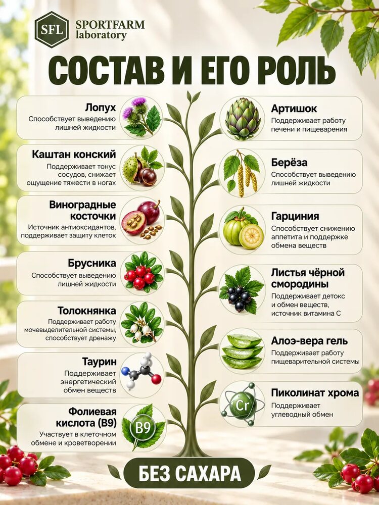 Дренажный напиток от отеков концентрированный со вкусом брусники, брусника
