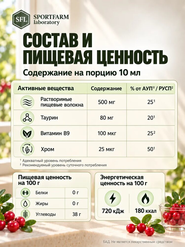 Дренажный напиток от отеков концентрированный со вкусом брусники, брусника
