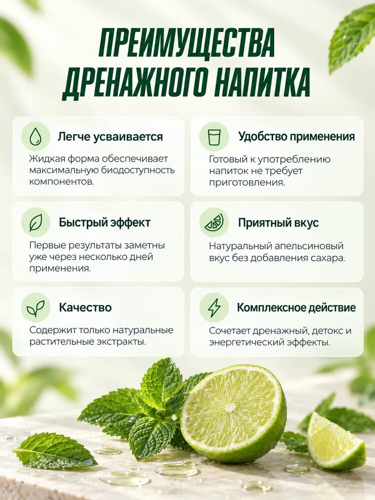 Дренажный напиток от отечности, лимфодренажный детокс, мята, мята