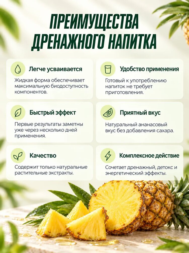 Дренажный напиток от отечности, лимфодренажный детокс, ананас