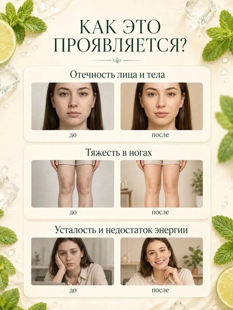 Дренажный напиток от отечности, лимфодренажный детокс, мохито, 400, мохито, 400