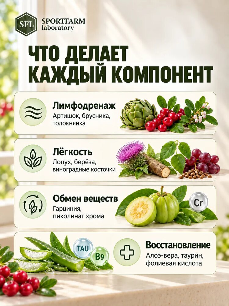 Дренажный напиток от отеков концентрированный со вкусом брусники, брусника