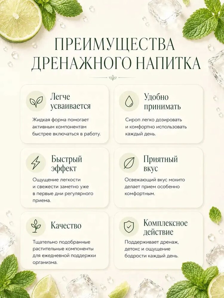 Дренажный напиток от отечности, лимфодренажный детокс, мохито, 400, мохито, 400