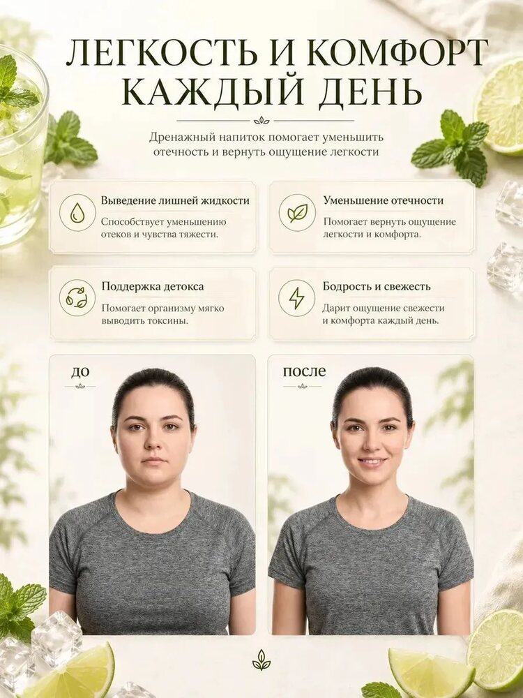 Дренажный напиток от отечности, лимфодренажный детокс, мохито, 400, мохито, 400