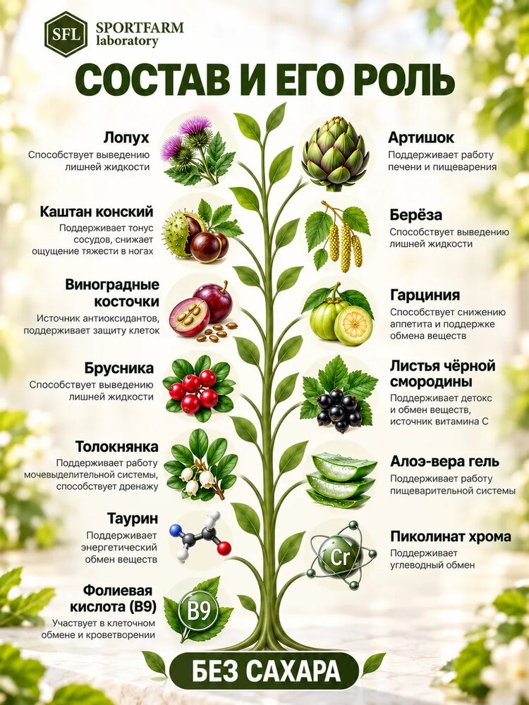 Дренажный напиток от отеков концентрированный со вкусом смородины, черная смородина