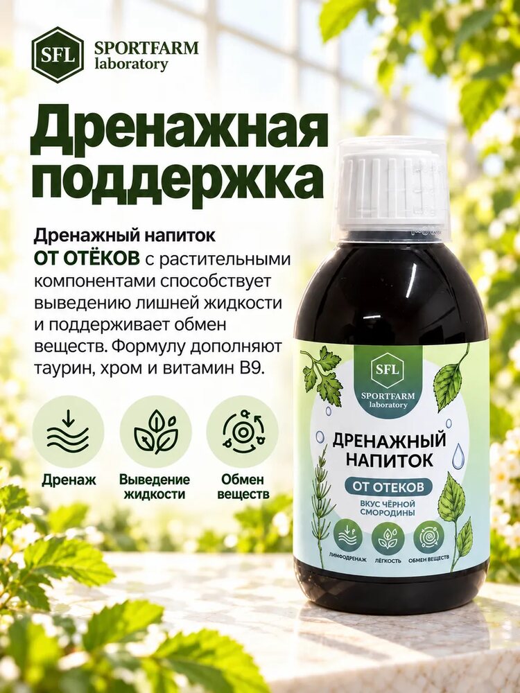 Дренажный напиток от отеков концентрированный со вкусом смородины, черная смородина