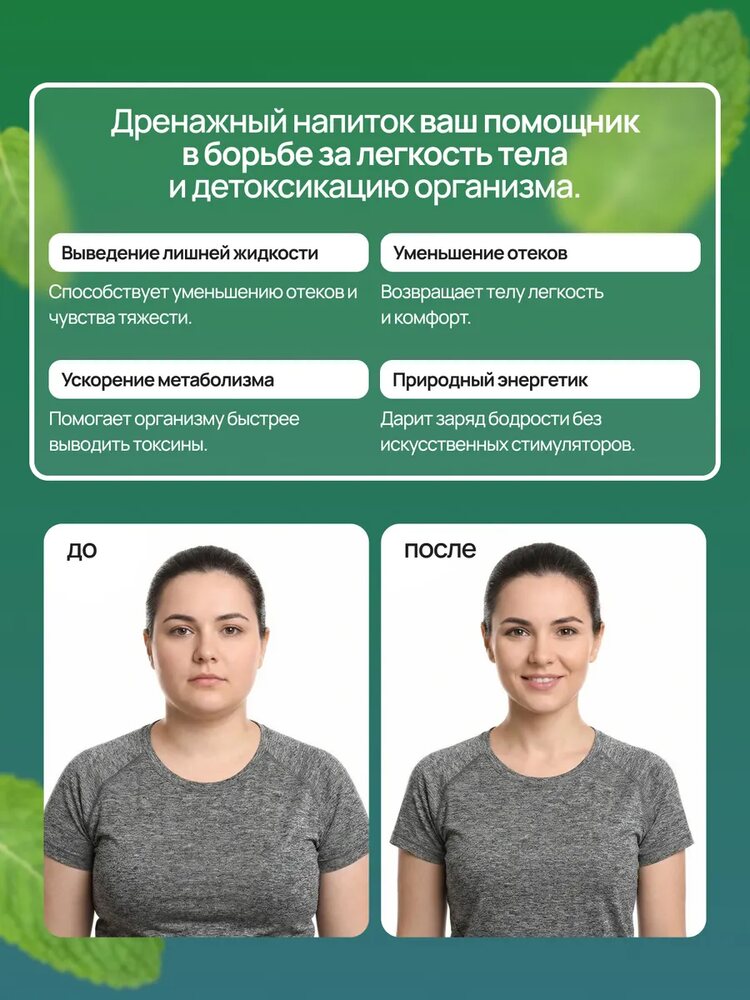 Дренажный напиток от отечности, лимфодренажный детокс, мята, мята