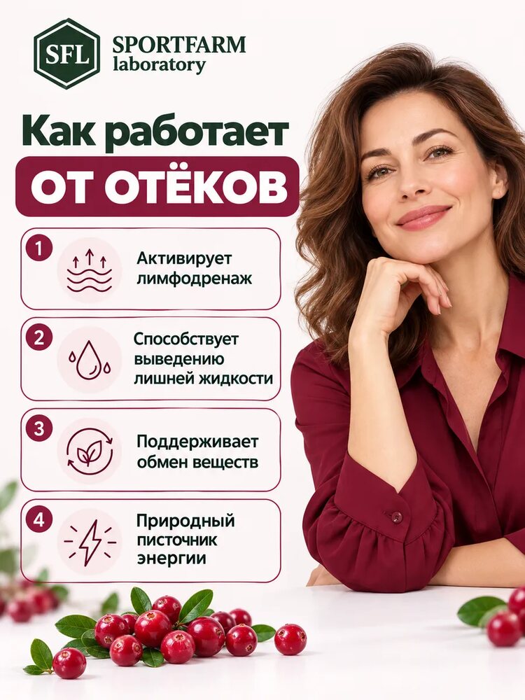Дренажный напиток от отеков концентрированный со вкусом клюква, клюква