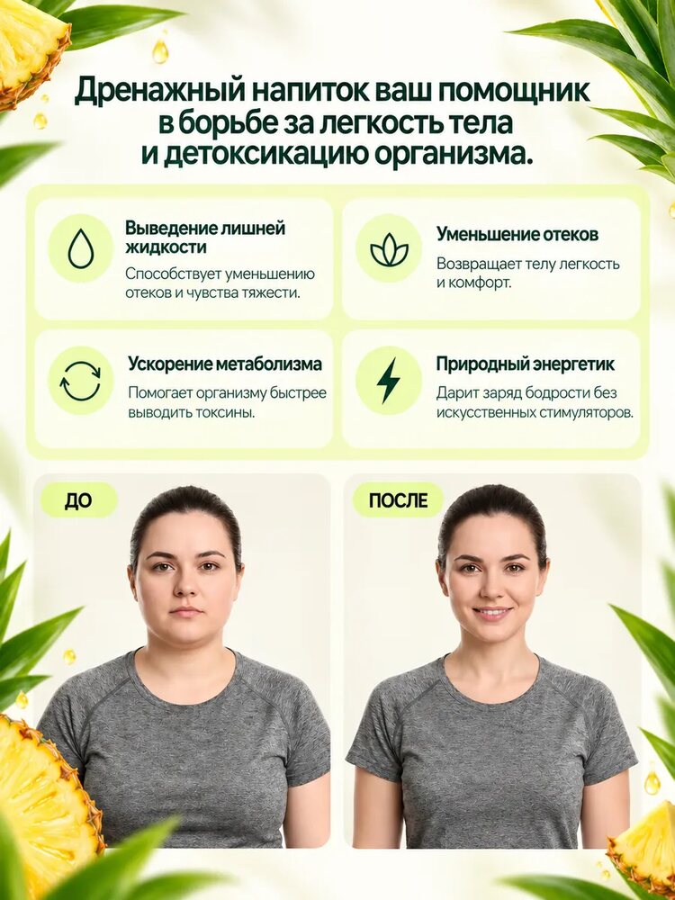 Дренажный напиток от отечности, лимфодренажный детокс, ананас
