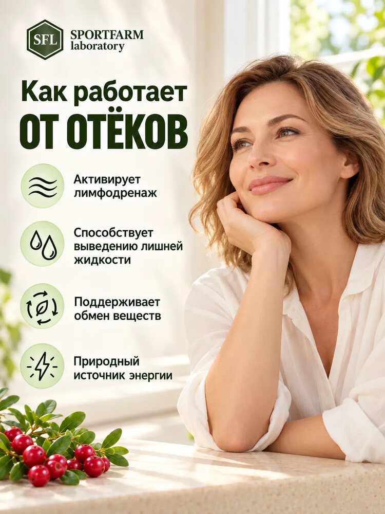 Дренажный напиток от отеков концентрированный со вкусом брусники, брусника