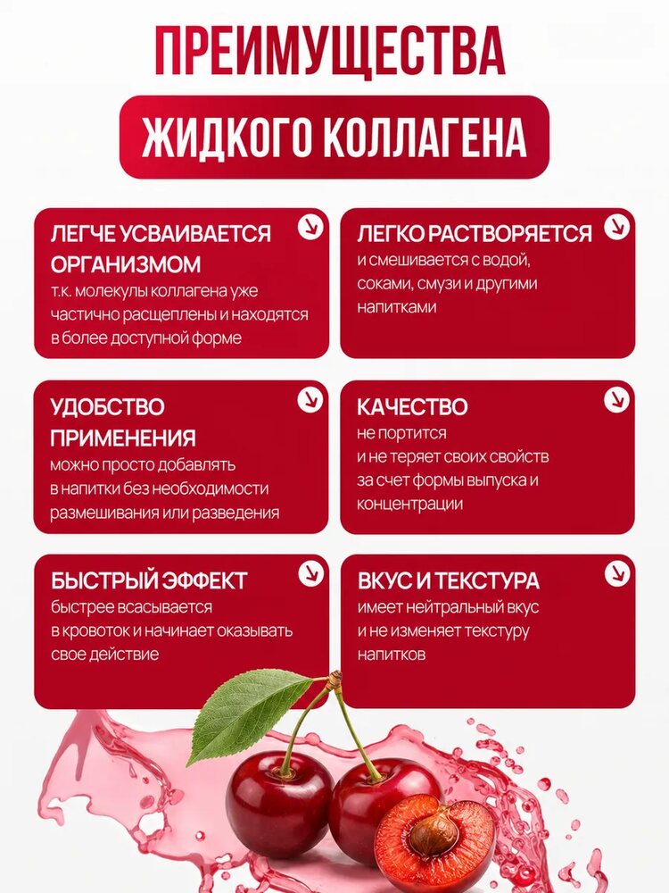 Коллаген с гиалуроновой кислотой жидкий, вишня, 400 мл, вишня