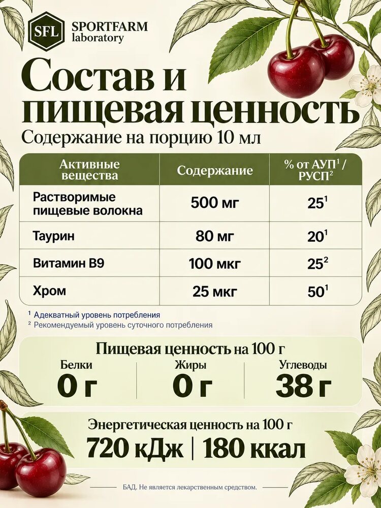 Дренажный напиток от отеков концентрированный со вкусом вишни, вишня